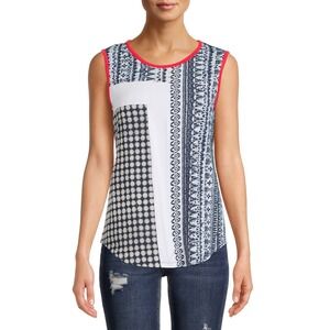 Symmetry Women's Mixed Print Tank Top, Red, Black, White, Blue, Size Large